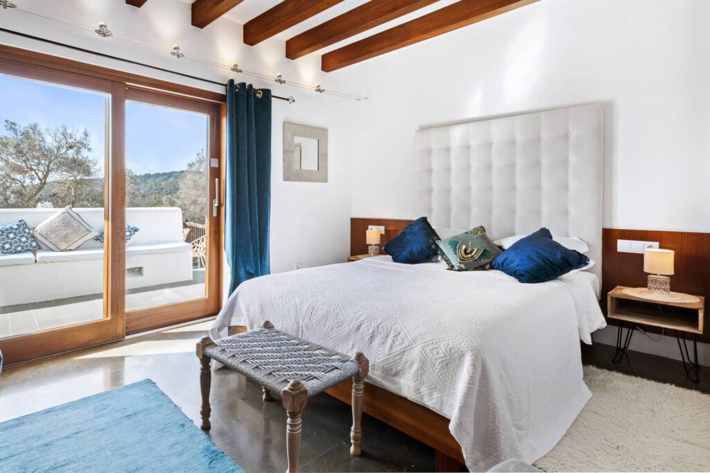 The huge bed in one of our superior double bedrooms at Can Skye Ibiza